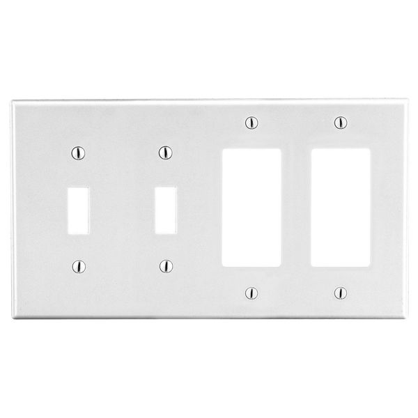 Hubbell Wiring Device-Kellems Wallplate, 4-Gang, 2) Toggle 2) Decorator, White P2262W